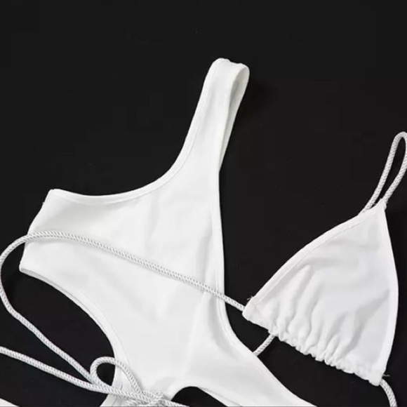 Rincón White Rope Tie Pekaboo Mini Dress, Special Occasion White Beach Mini - Picture 4 of 6